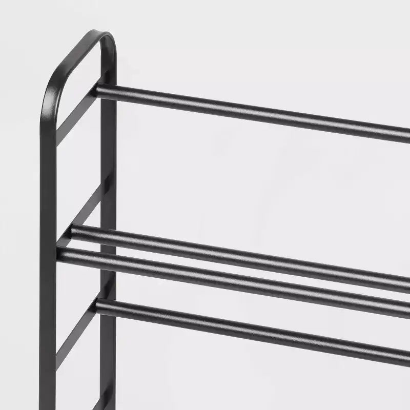 Small Space Metal Shoe Rack Black Steel Frame Freestanding Holds 9 Pairs
