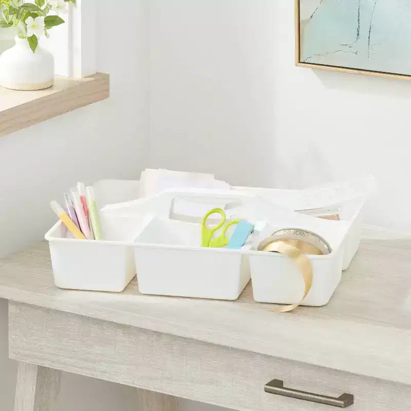 Divided Caddy Organizer White Polypropylene Utility Storage