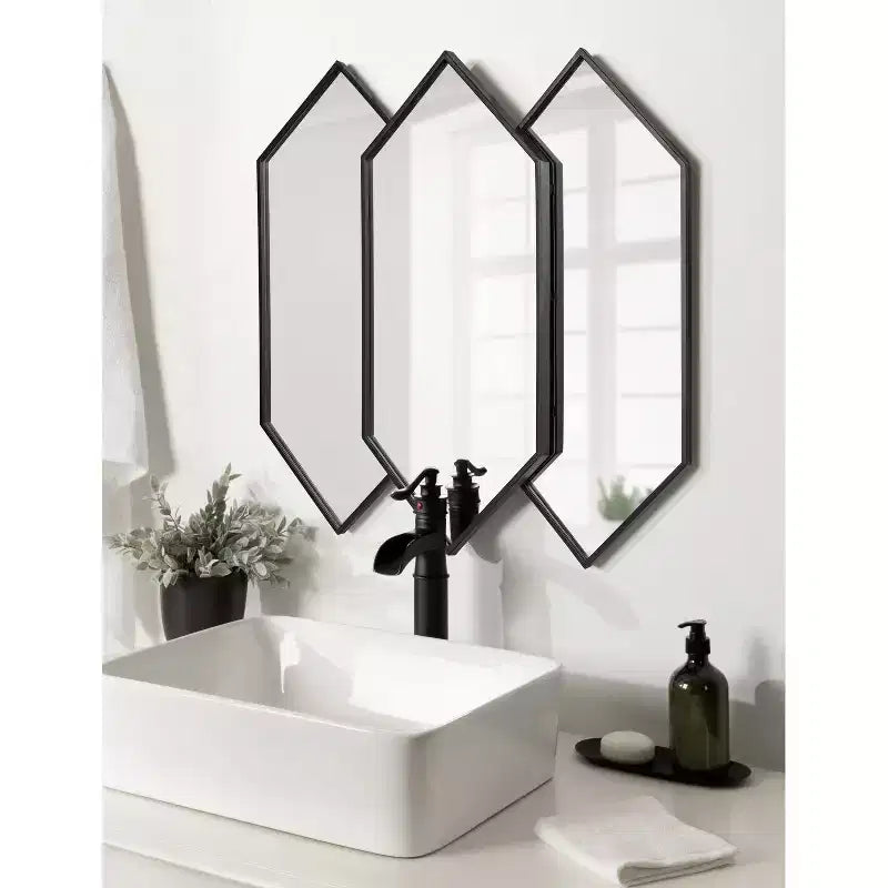 28" x 27" Diaz Framed Wall Mirror Black: Hexagonal, Modern Design, No Assembly Required