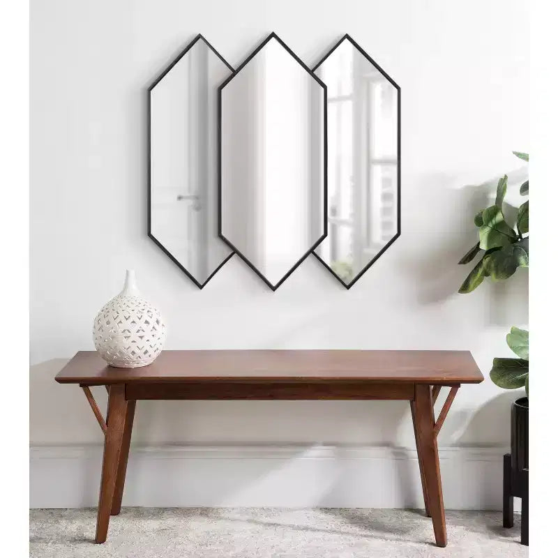 28" x 27" Diaz Framed Wall Mirror Black: Hexagonal, Modern Design, No Assembly Required
