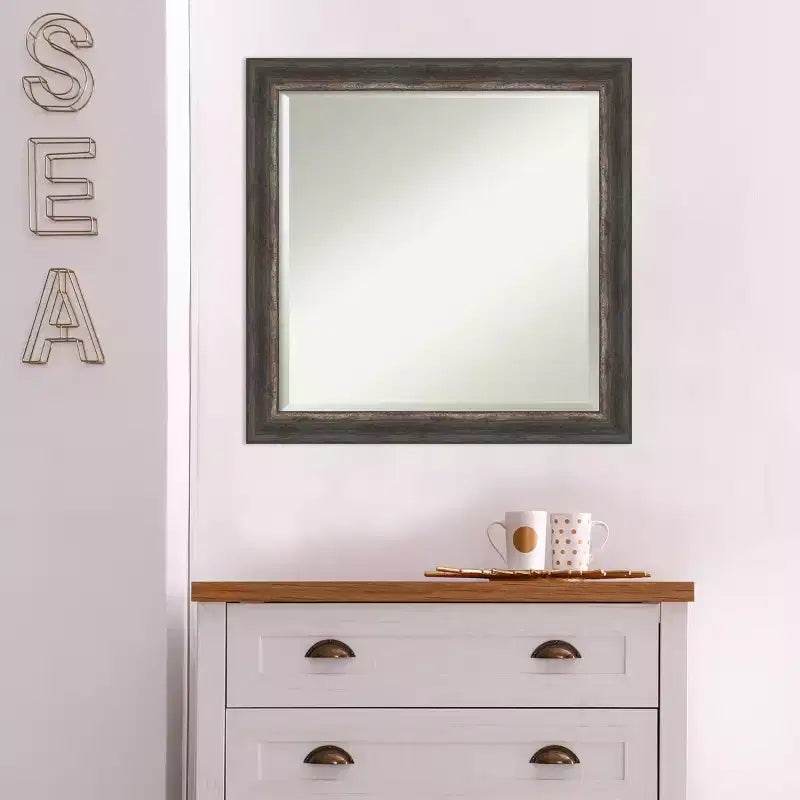 24" x 24" Bark Rustic Char Narrow Framed Wall Mirror Brown: Beveled, Square, No Assembly Required