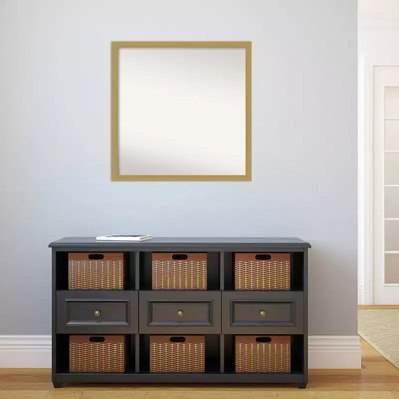 28" x 28" Non-Beveled Square Bathroom Wall Mirror Brushed Gold