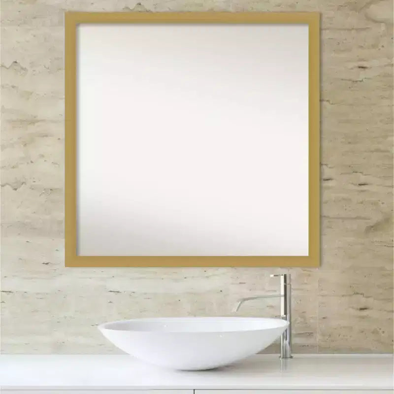 28" x 28" Non-Beveled Square Bathroom Wall Mirror Brushed Gold