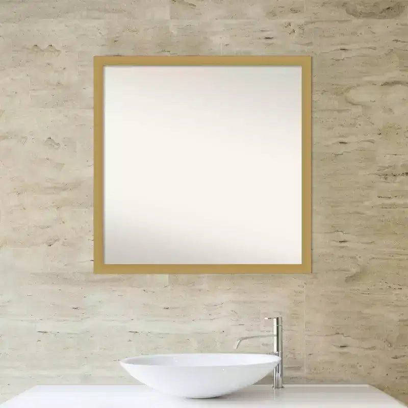 28" x 28" Non-Beveled Square Bathroom Wall Mirror Brushed Gold