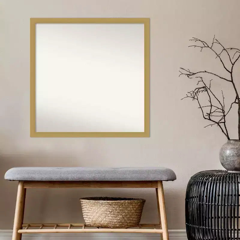 28" x 28" Non-Beveled Square Bathroom Wall Mirror Brushed Gold
