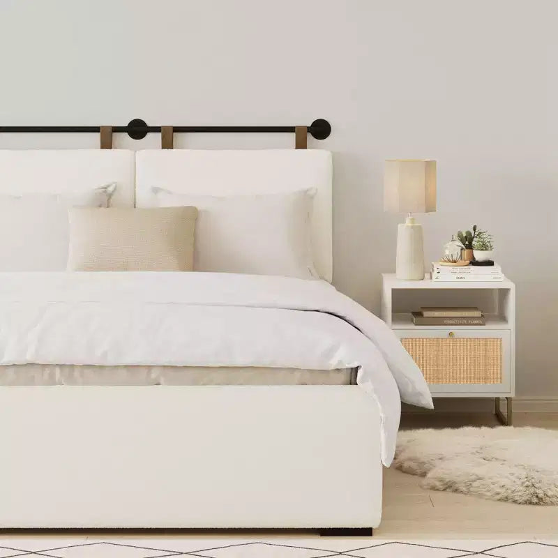 Full/Queen Boucle Kids' Headboard Cream Wall Mounted MDF Upholstered