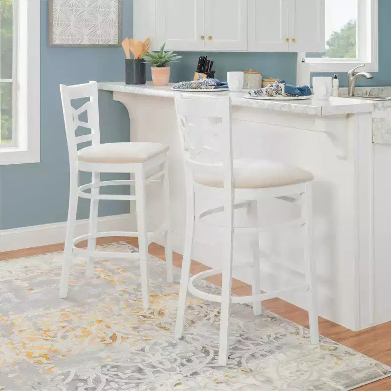 Set of 2 Ultra Suede Padded Seat Barstools White/Gray Solid Beechwood 31" High