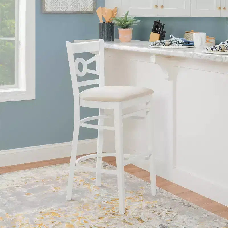 Set of 2 Ultra Suede Padded Seat Barstools White/Gray Solid Beechwood 31" High