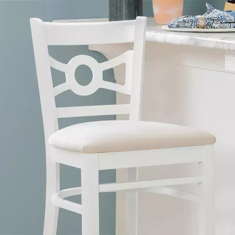 Set of 2 Ultra Suede Padded Seat Barstools White/Gray Solid Beechwood 31" High