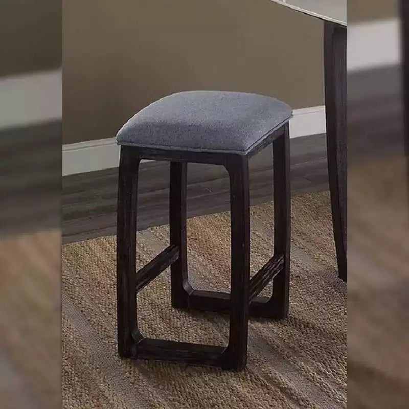 16" Counter Height Barstool Linen Upholstered Wood Sled Base Weathered Espresso