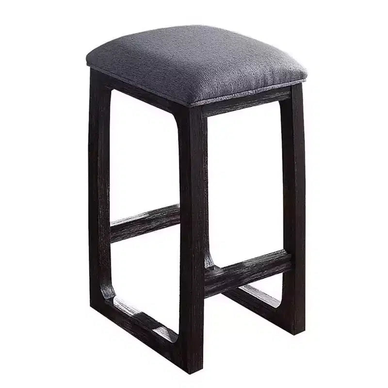 16" Counter Height Barstool Linen Upholstered Wood Sled Base Weathered Espresso