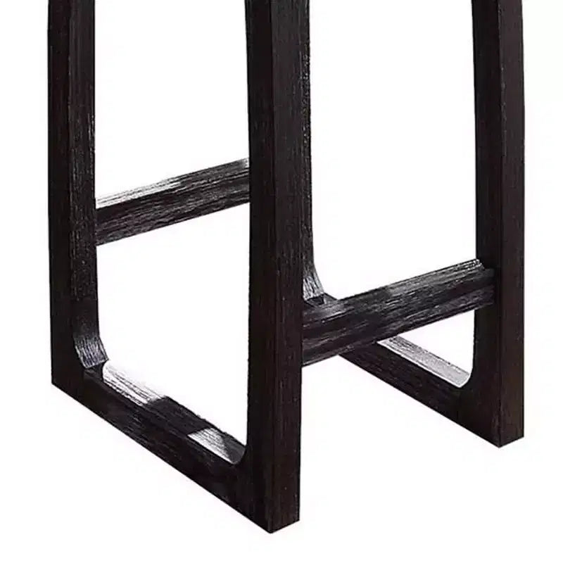 16" Counter Height Barstool Linen Upholstered Wood Sled Base Weathered Espresso