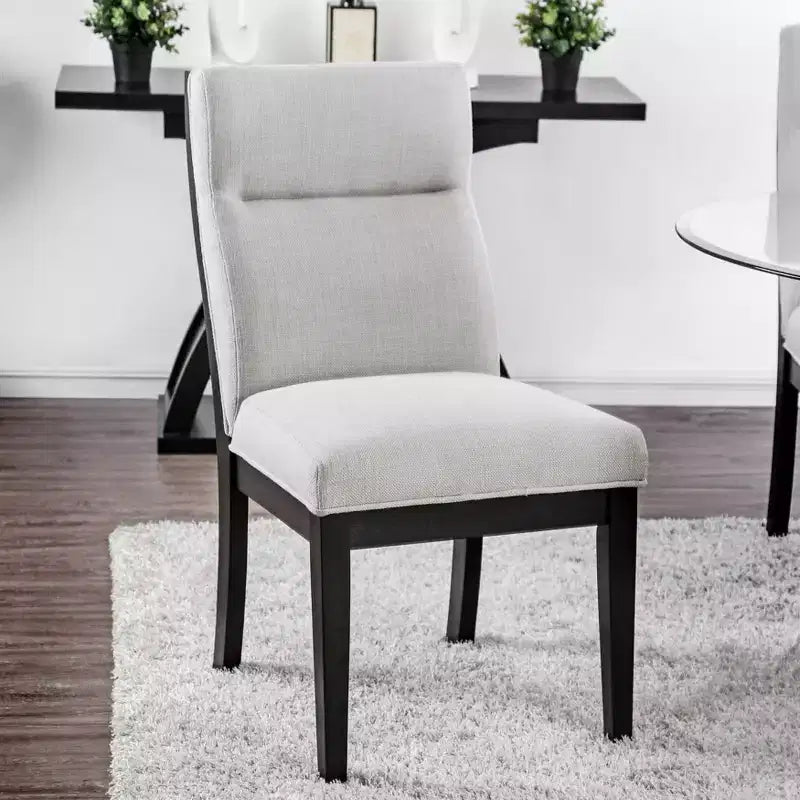 Set of 2 Upholstered Side Chairs Black/White Modern Contoured Tufted Back Tapered Legs