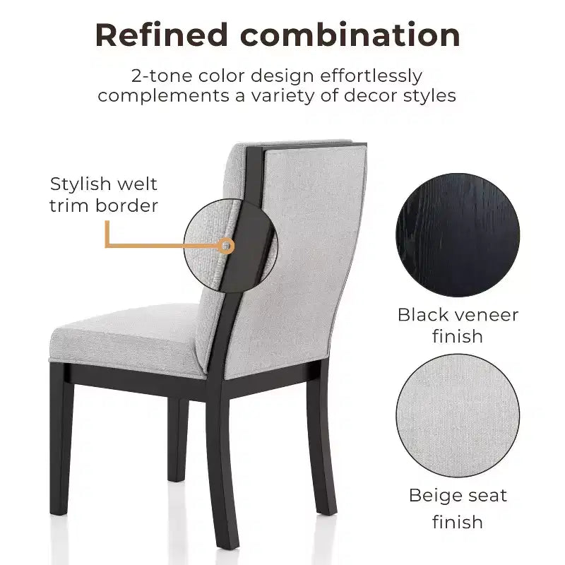Set of 2 Upholstered Side Chairs Black/White Modern Contoured Tufted Back Tapered Legs