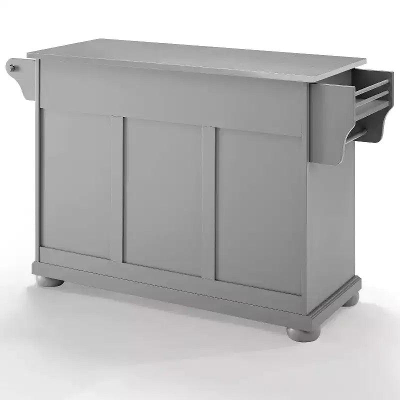 Full-Size Kitchen Island Cart Gray with Stainless Steel Top and Storage