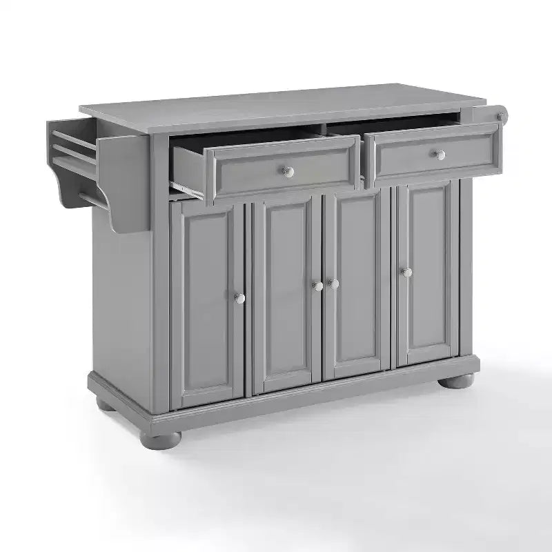 Full-Size Kitchen Island Cart Gray with Stainless Steel Top and Storage
