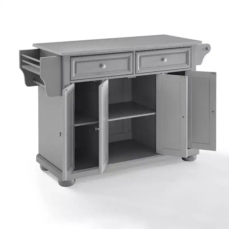 Full-Size Kitchen Island Cart Gray with Stainless Steel Top and Storage
