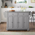 Full-Size Kitchen Island Cart Gray with Stainless Steel Top and Storage