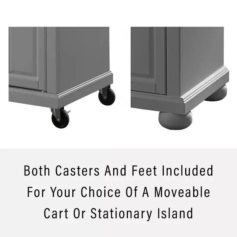 Full-Size Kitchen Island Cart Gray with Stainless Steel Top and Storage