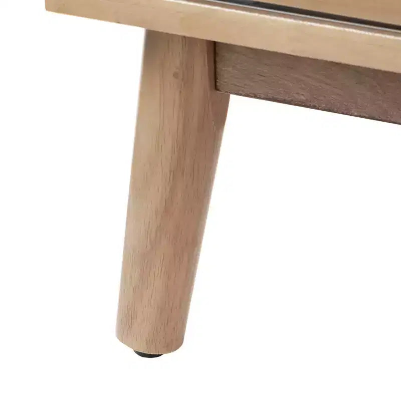 Rattan Sliding Door Buffet Natural: Mid-Century Modern Sideboard, Adjustable Shelves
