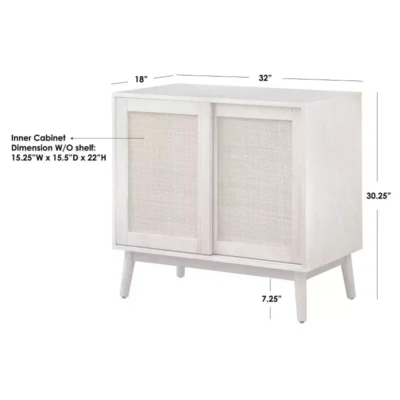 Rattan Sliding Door Buffet Natural: Mid-Century Modern Sideboard, Adjustable Shelves