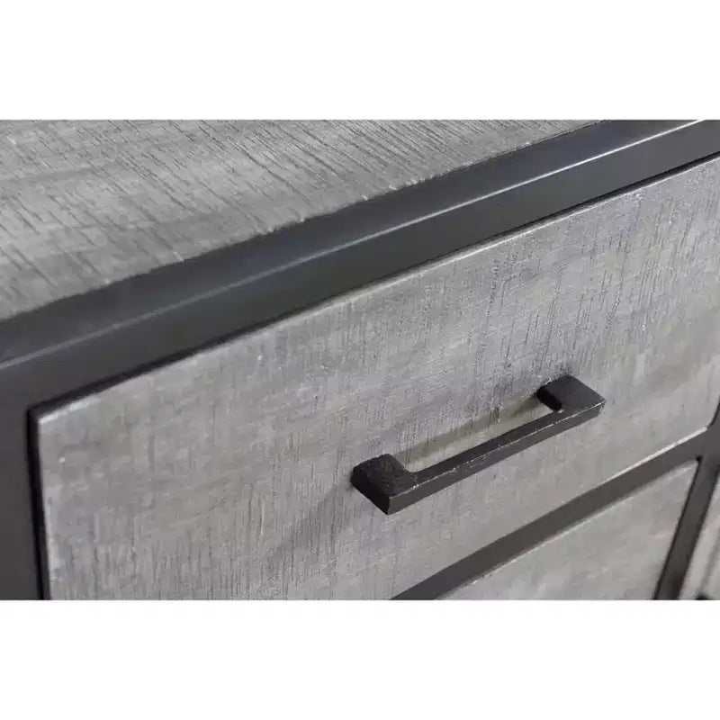 Raven Mango Wood Sideboard Gray: Metal Frame, 3 Drawers, 2 Doors