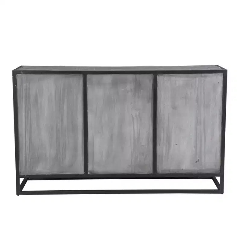Raven Mango Wood Sideboard Gray: Metal Frame, 3 Drawers, 2 Doors