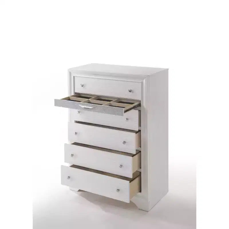 34" White 5-Drawer Vertical Dresser Wood Frame Metal Glides