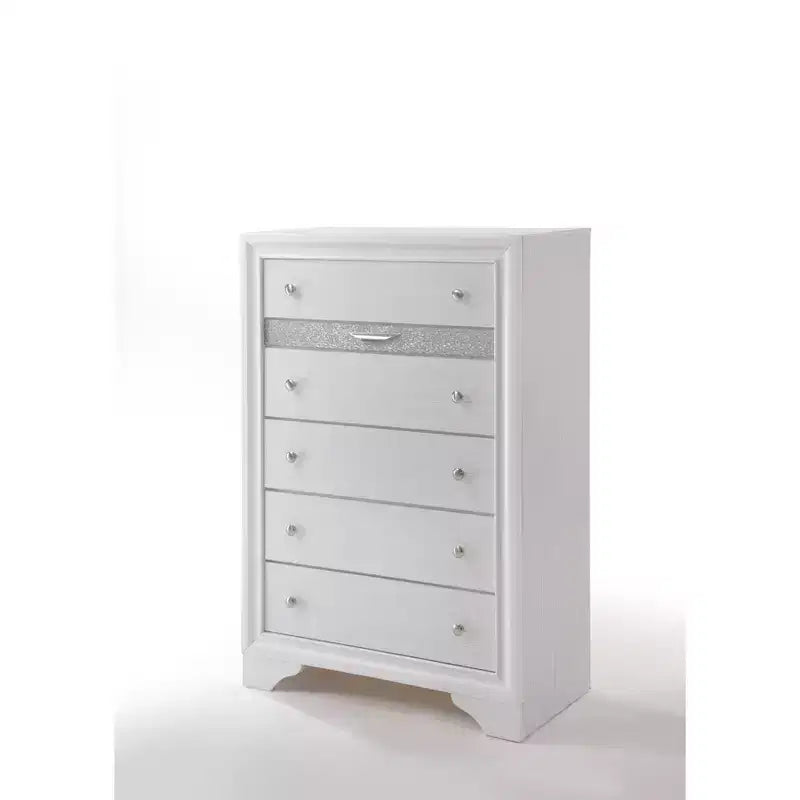 34" White 5-Drawer Vertical Dresser Wood Frame Metal Glides