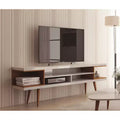 70.47" TV Stand for TVs up to 65" White Gloss/Maple Cream Modern Console with Storage
