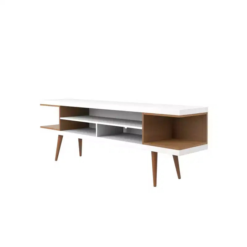 70.47" TV Stand for TVs up to 65" White Gloss/Maple Cream Modern Console with Storage