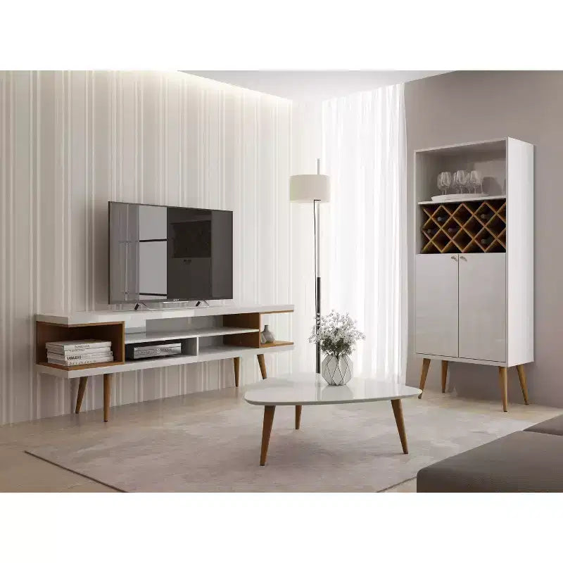 70.47" TV Stand for TVs up to 65" White Gloss/Maple Cream Modern Console with Storage