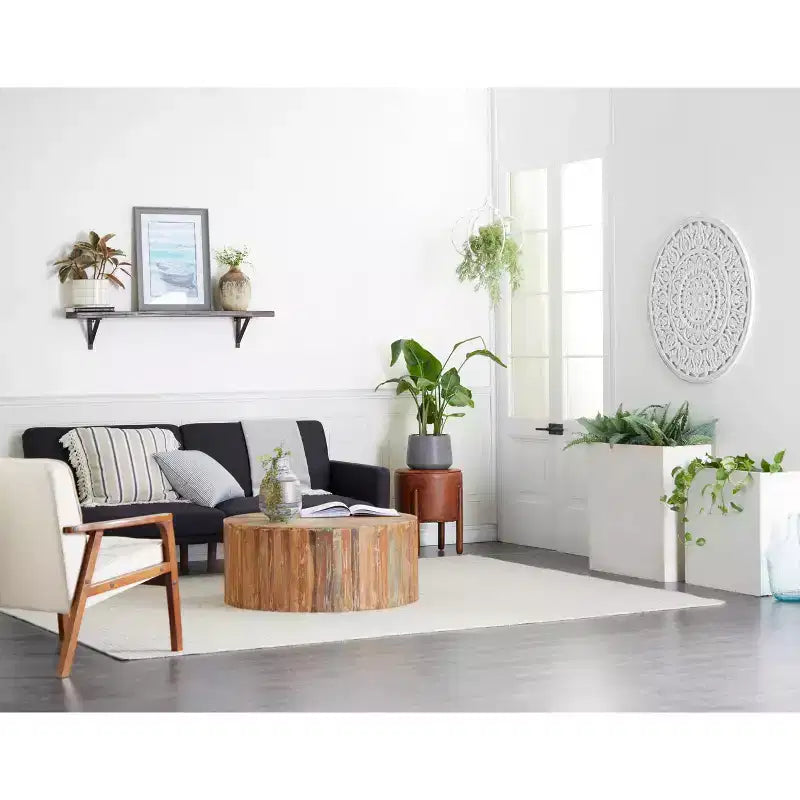 Traditional Leather Stool Brown: Round Wood Frame, No Assembly, Spot Clean
