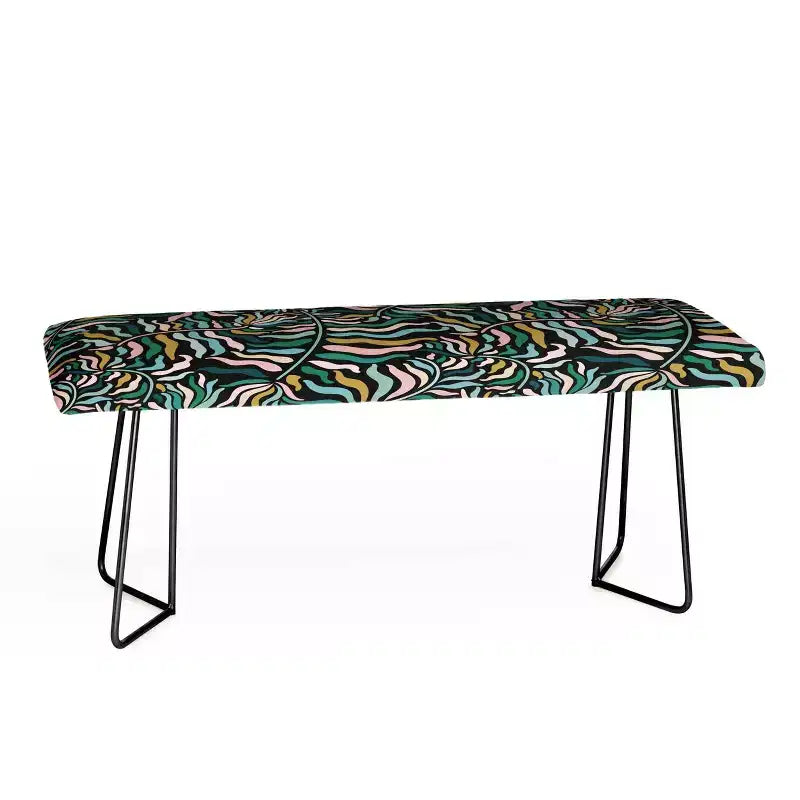 Springtime Floral On Dark Bench Black: Vegan Faux-Leather, Steel Legs