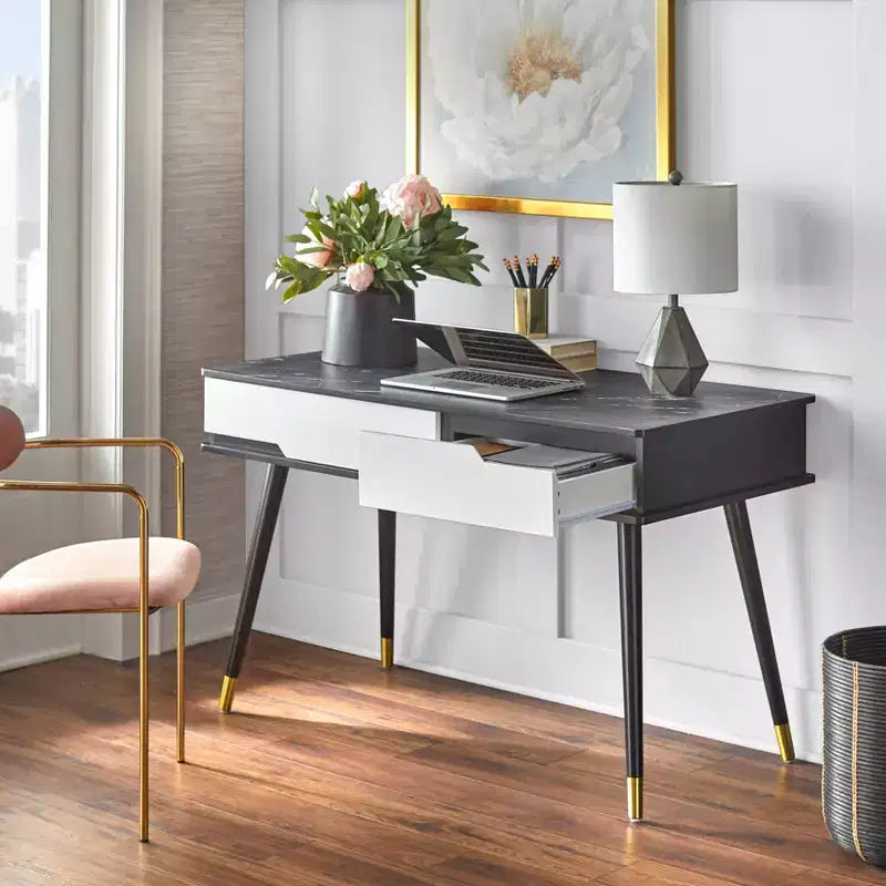 2 Drawer Mid-Century Modern Desk Black