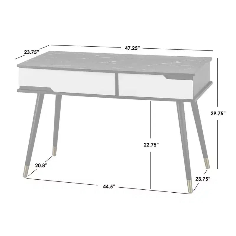2 Drawer Mid-Century Modern Desk Black