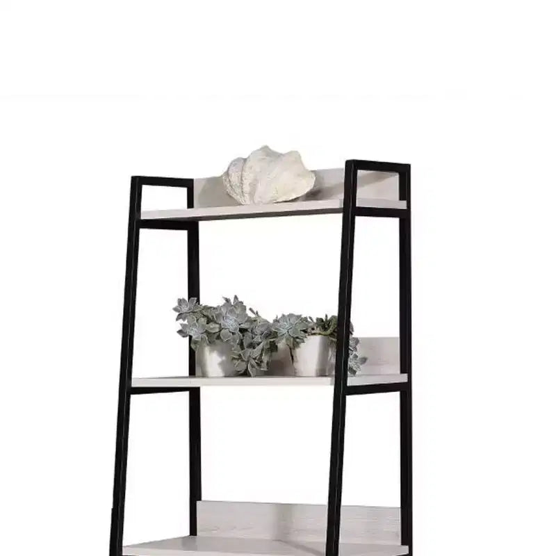 67" Ladder-Style Bookshelf 5 Open Compartments Natural/Black Metal Frame
