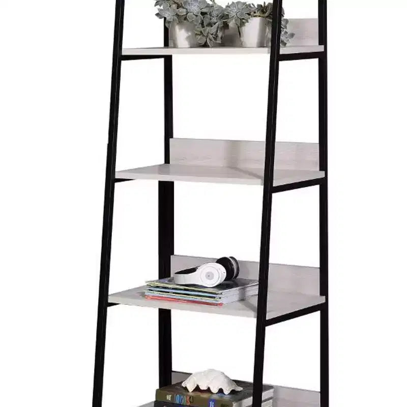 67" Ladder-Style Bookshelf 5 Open Compartments Natural/Black Metal Frame