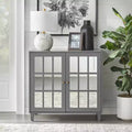 Modern Mirrored Door Cabinet Charcoal Gray: Modern Farmhouse Style, Brass Pulls, Adjustable Shelf