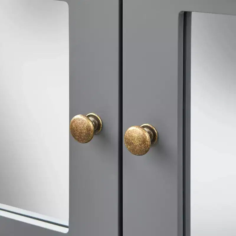 Modern Mirrored Door Cabinet Charcoal Gray: Modern Farmhouse Style, Brass Pulls, Adjustable Shelf