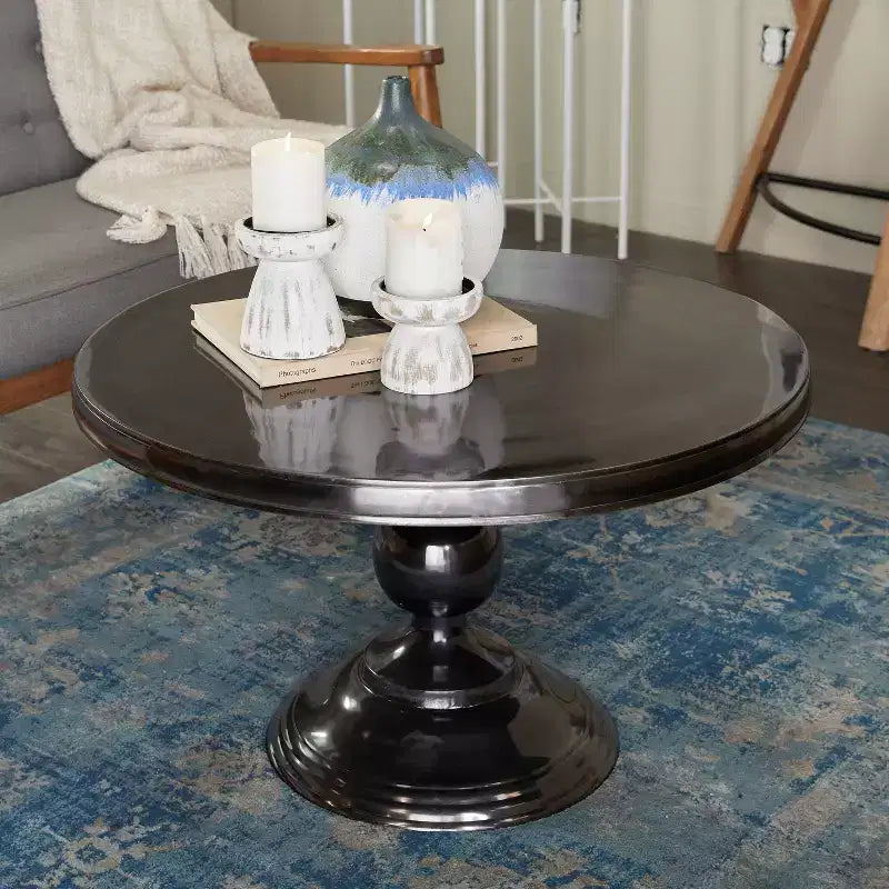 Modern Traditional Round Metal Coffee Table Black