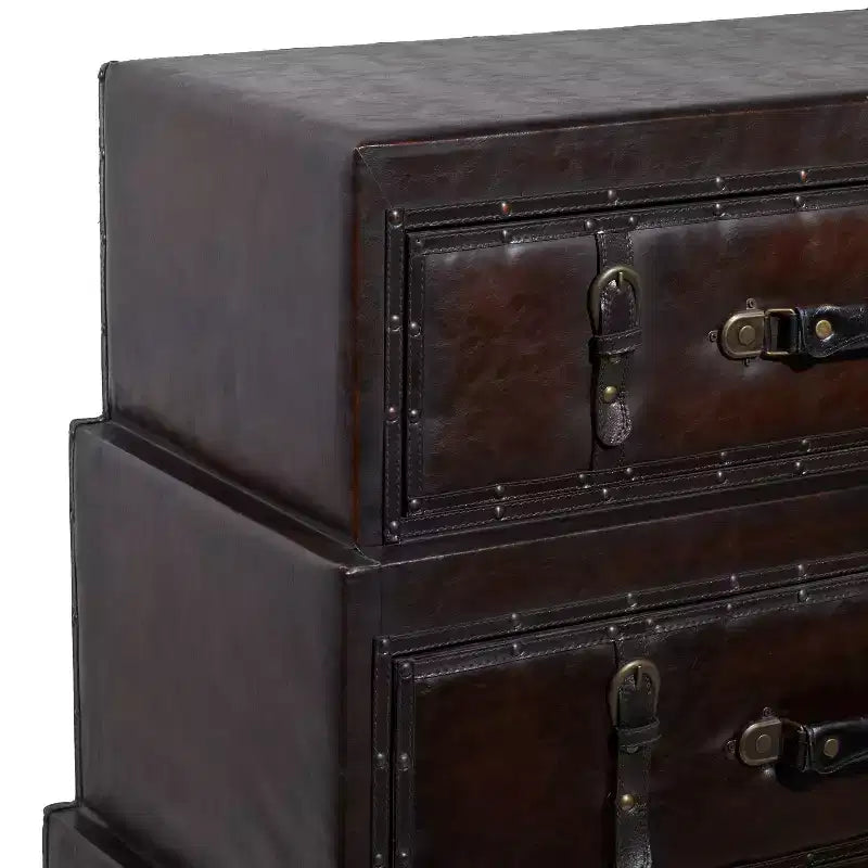 Traditional Faux Leather and Wood Chest Brown: Elegant Divided Storage, No Assembly Required