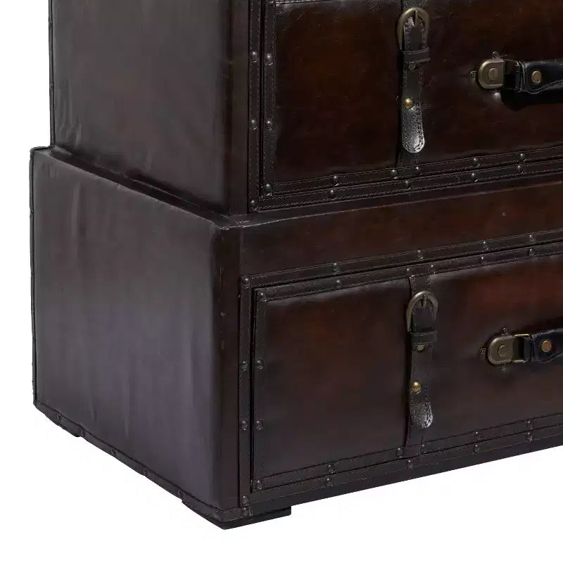 Traditional Faux Leather and Wood Chest Brown: Elegant Divided Storage, No Assembly Required