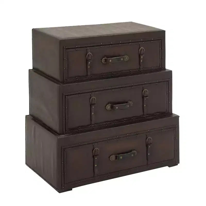 Traditional Faux Leather and Wood Chest Brown: Elegant Divided Storage, No Assembly Required