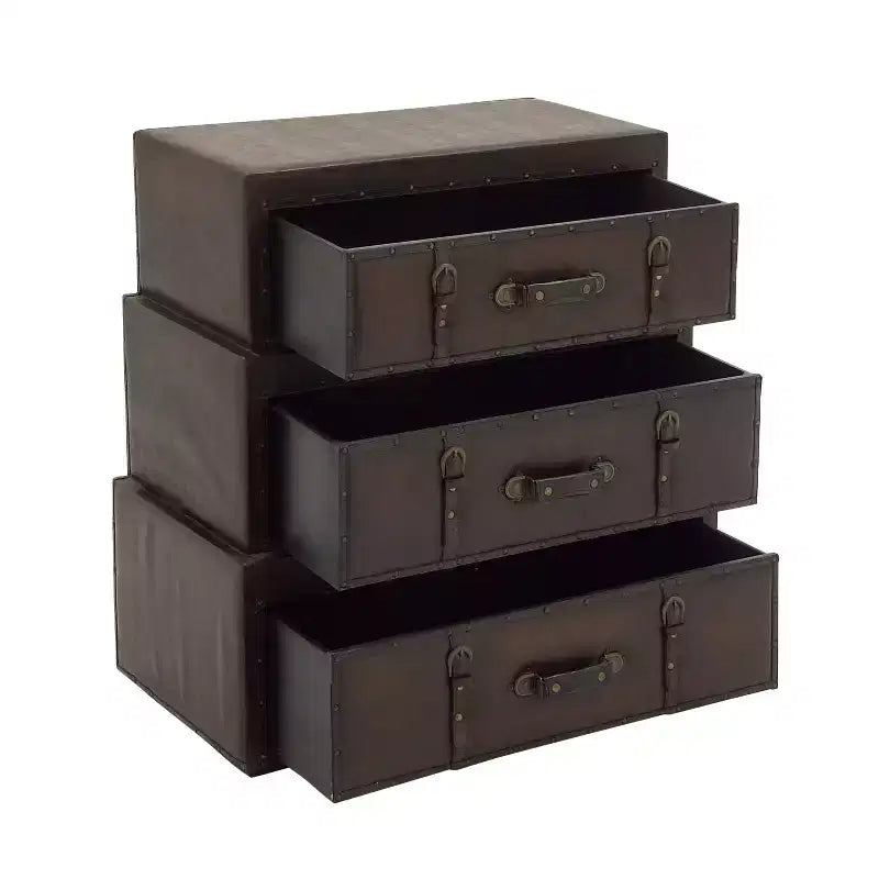Traditional Faux Leather and Wood Chest Brown: Elegant Divided Storage, No Assembly Required