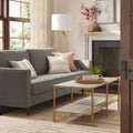 Rectangular Coffee Table with Built-in Shelf and Brass Metal Legs Brown