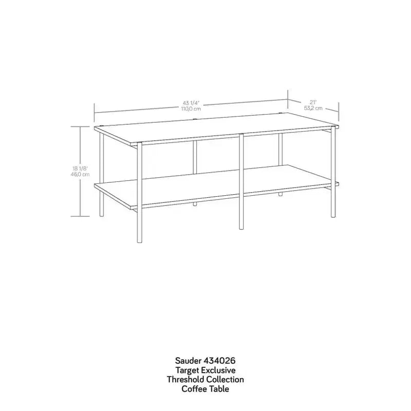 Rectangular Coffee Table with Built-in Shelf and Brass Metal Legs Brown