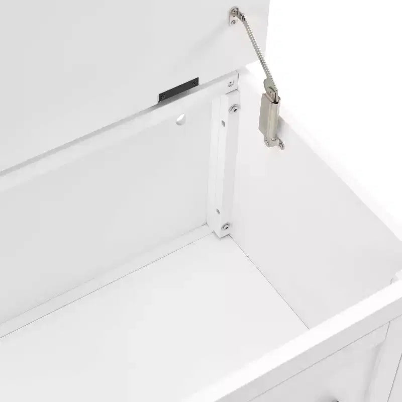 Hall Tree White Mudroom Entryway Organizer with 4 Hooks and Storage Bench Veneer Finish