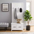 Hall Tree White Mudroom Entryway Organizer with 4 Hooks and Storage Bench Veneer Finish