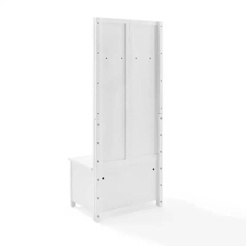 Hall Tree White Mudroom Entryway Organizer with 4 Hooks and Storage Bench Veneer Finish